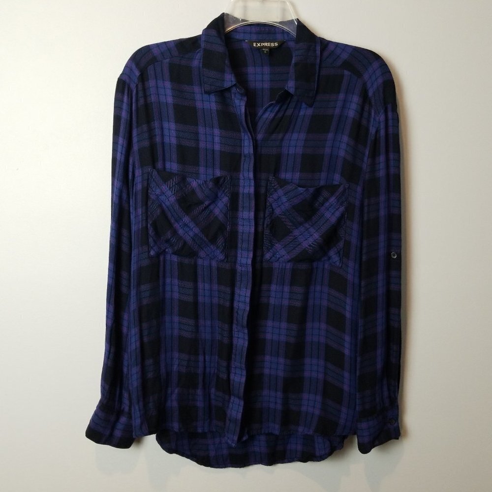 Express Oversized Button Down Plaid Shirt